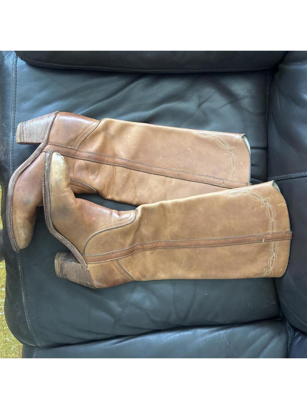 70s Vintage Frye Tan Leather Western Campus Stitch Boots Womens 8 B USA - Picture 5 of 8